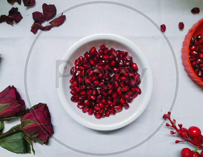 A bowl of red pomegranate