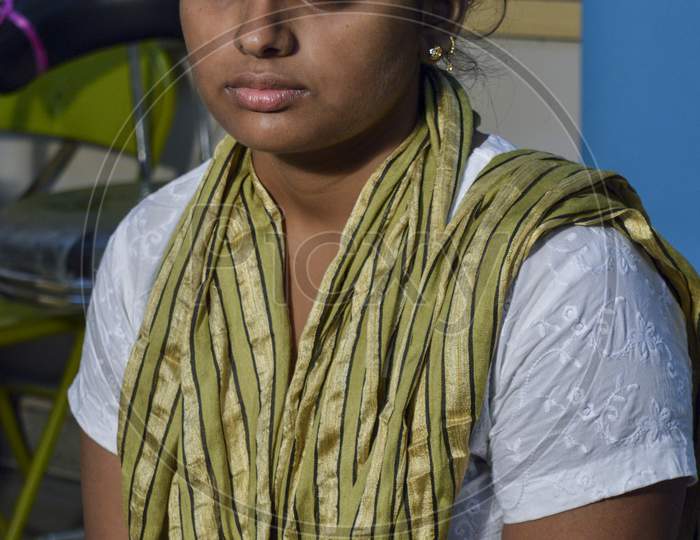 A Indian Girl Poses For Portfolio Shoot At Studio.
