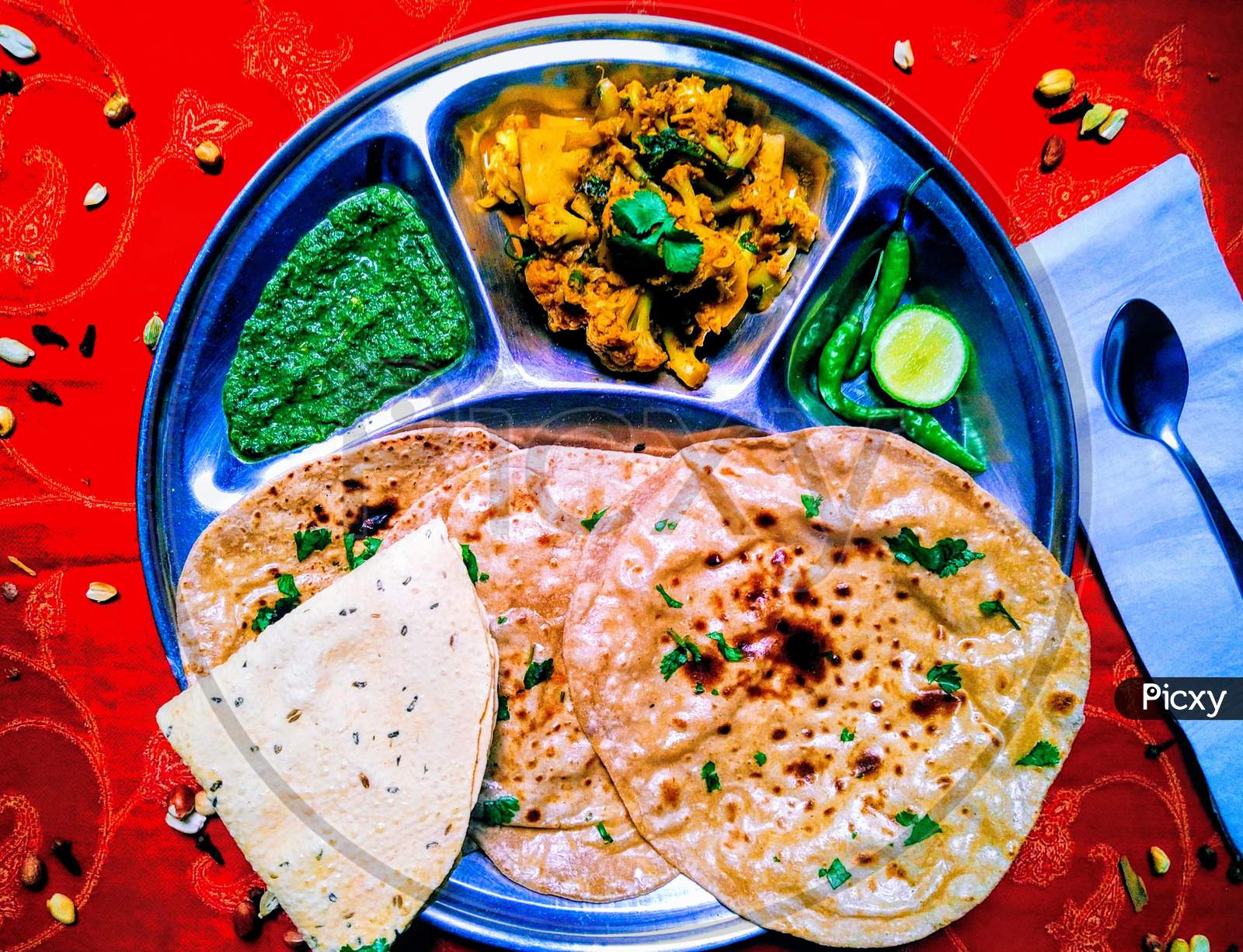 A north  indian vegetarian thali