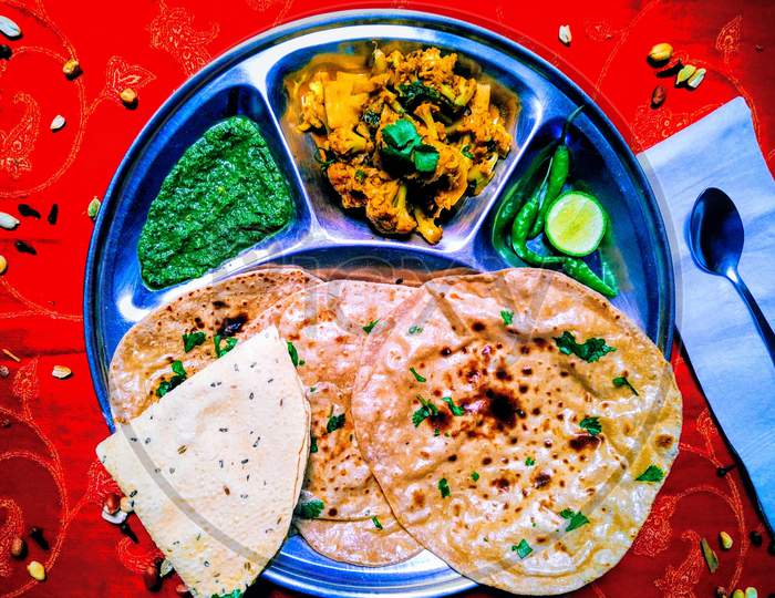 A north  indian vegetarian thali