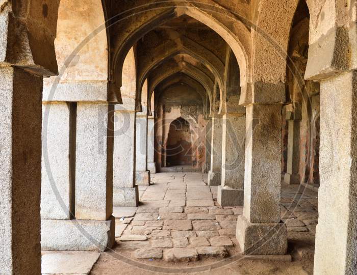 A Mesmerizing View Of Inside The Monument Of Hauz Khas Lake And Garden From The Hauz Khas Fort At Hauz Khas Village At Winter Foggy Morning.