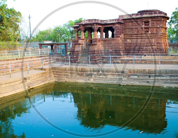 Side View With Little Pond At Shiva Temple At Dev Baloda. Bhilai, Chattisgarh Tourism, India