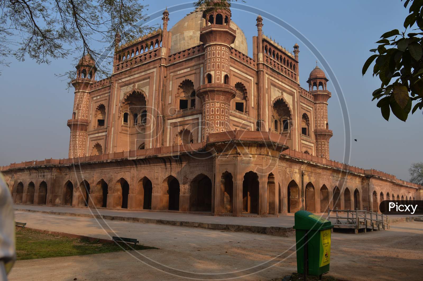 A Mesmerizing View Of Safdarjung Tomb Memorial And Dustbin From The Side Of Lawn At Winter Morning.