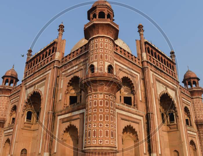 A Side View Of Architecture With Marble,Sandstone Of Safadarjung Tomb Memorial At Foggy Winter Morning.