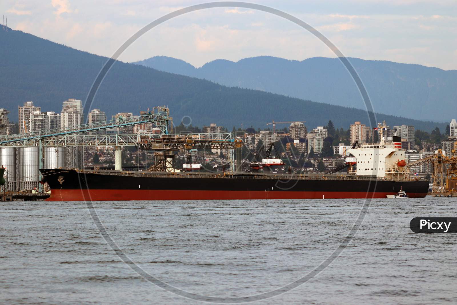 Vancouver Ship Yard With Cargo Ship Stock Image.