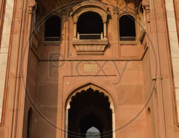 Architecture With Marble,Sandstone Of Safadarjung Tomb Memorial At Foggy Winter Morning.