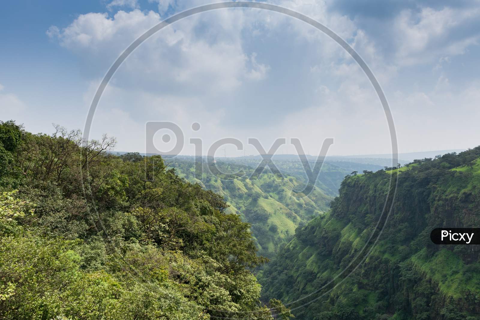 Panoramic View Of A Lush Green Valley On Winter Day At Satara, India