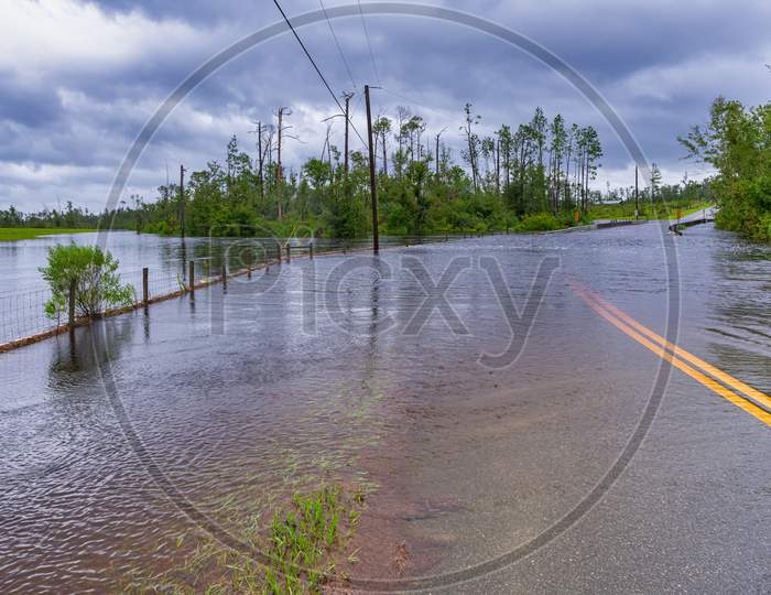 Ed Lee Road Underwater, Flood From Hurricane Sally