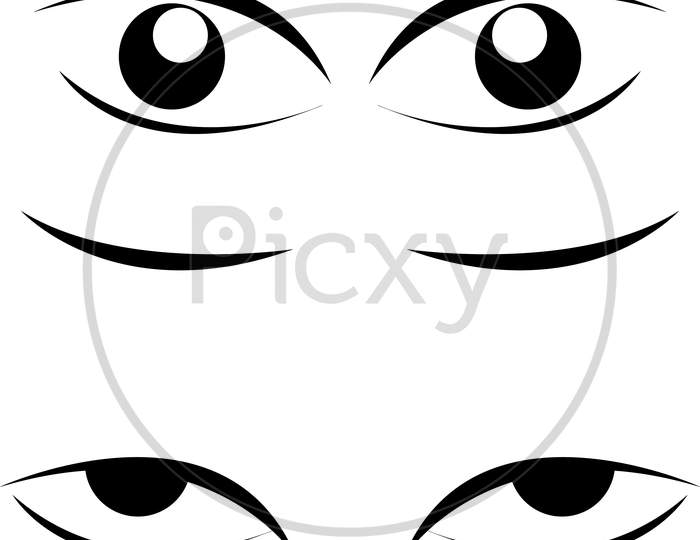 Eye For Cartoon Animation White Background. Eyes Icon Design.Open And Closed Eyes Images, Sleeping Eye Shapes With Eyelash,Supervision And Searching Signs.Cute Cartoon Eyes Face Elements