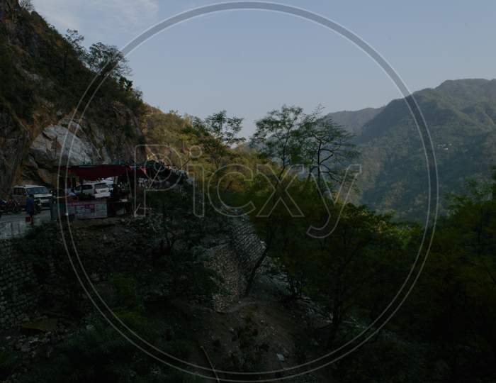 The View Of Mountain And Population Who Is Going To Trek And Destroy The Beauty Of Nature Towards The Famous Neer Waterfall, Rishikesh, Uttarakhand, India.