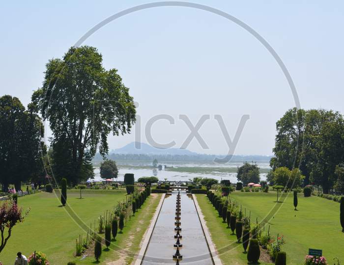 Nishat Garden with Dal Lake in background
