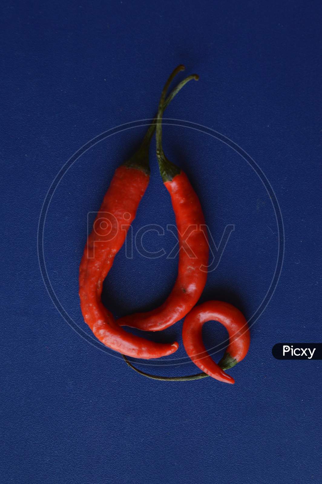 Red Chillies Isolated On Blue Background And Shape Like Lord Ganesha