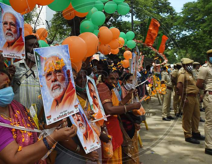 BJP Supporters Celebrate Prime Minister Narendra Modi's 70th Birthday, In Chennai On September 17, 2020.