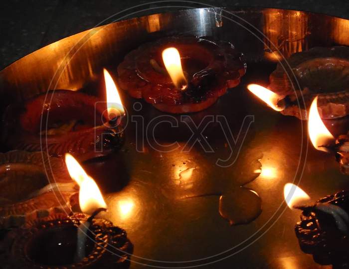 Diyas on the occasion of Diwali Celebration.
