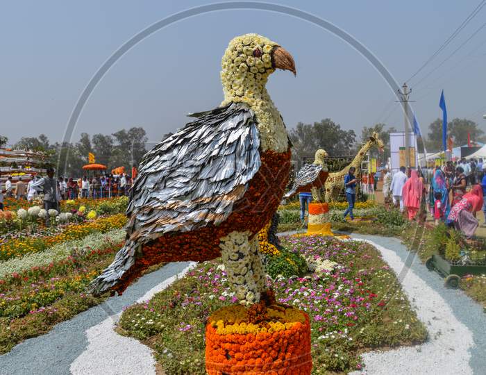 The Eagle Which Is Made Of Cotton And News Paper, Flowers Are There For Exhibition At Pusa, Agriculture Festival, New Delhi.