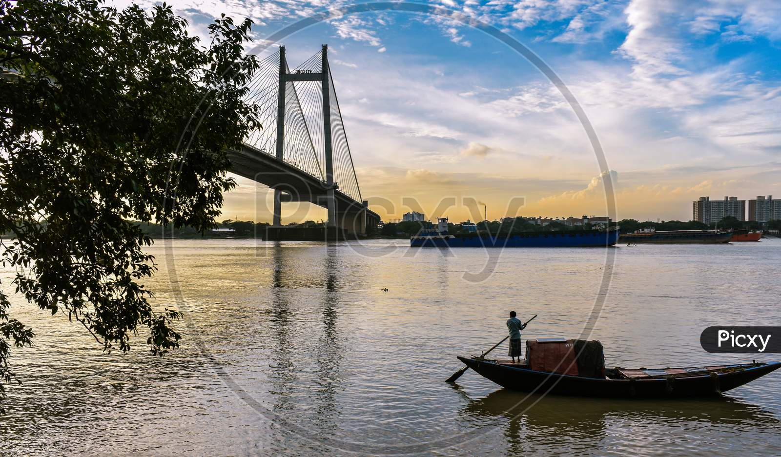 A view from Princep Ghat Kolkata with a Boat at the Evening Time