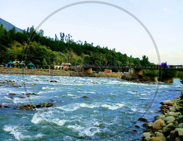 Sindh river with lone bridge