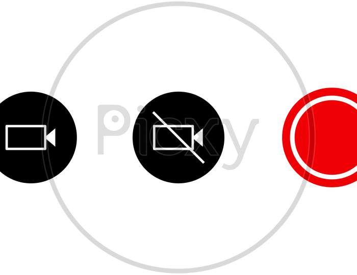 Set Of Video Call / Camera Button And Record Button Trendy Flat Style Vector Icon. Video Call Essential Button Set. Symbol For Your Web Site Design, Logo, App Ui. Icon Set.