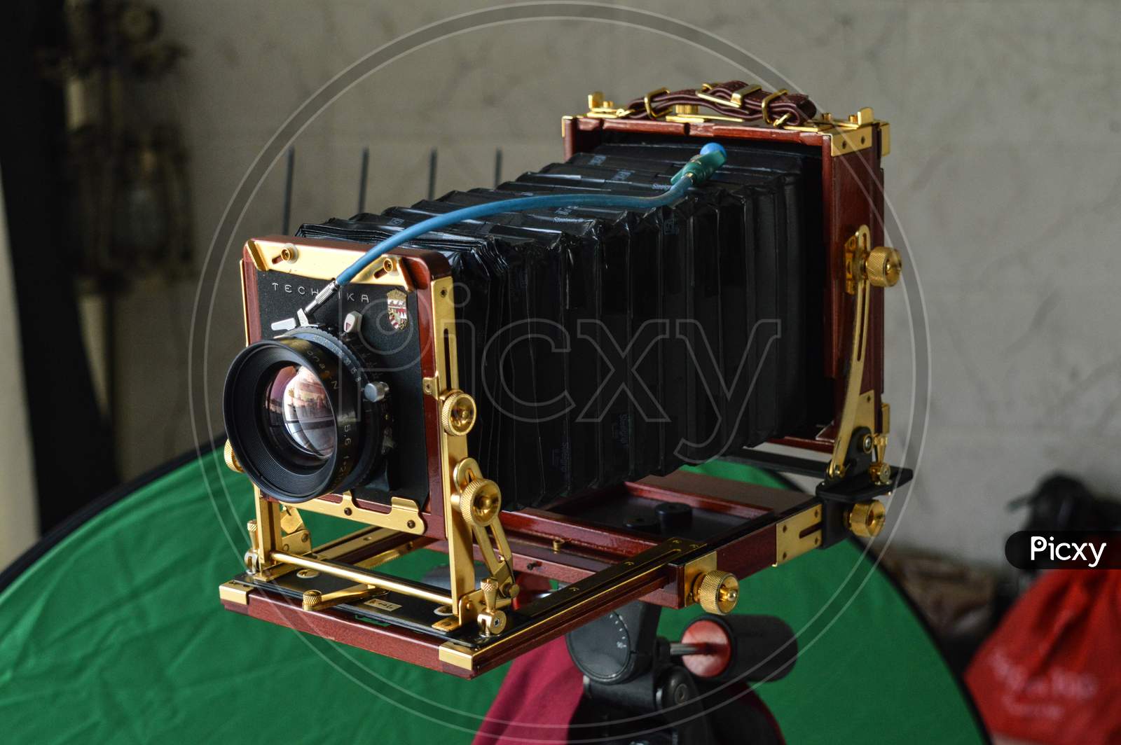 A Master Technika Antic, Retro Camera 4 X 5 Classic Look Isolated On The Tripod