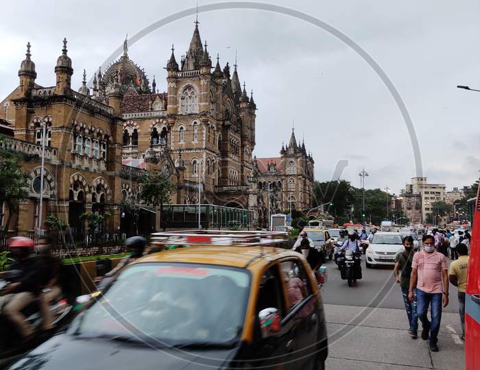 Traffic view outside of Mumbai CST station