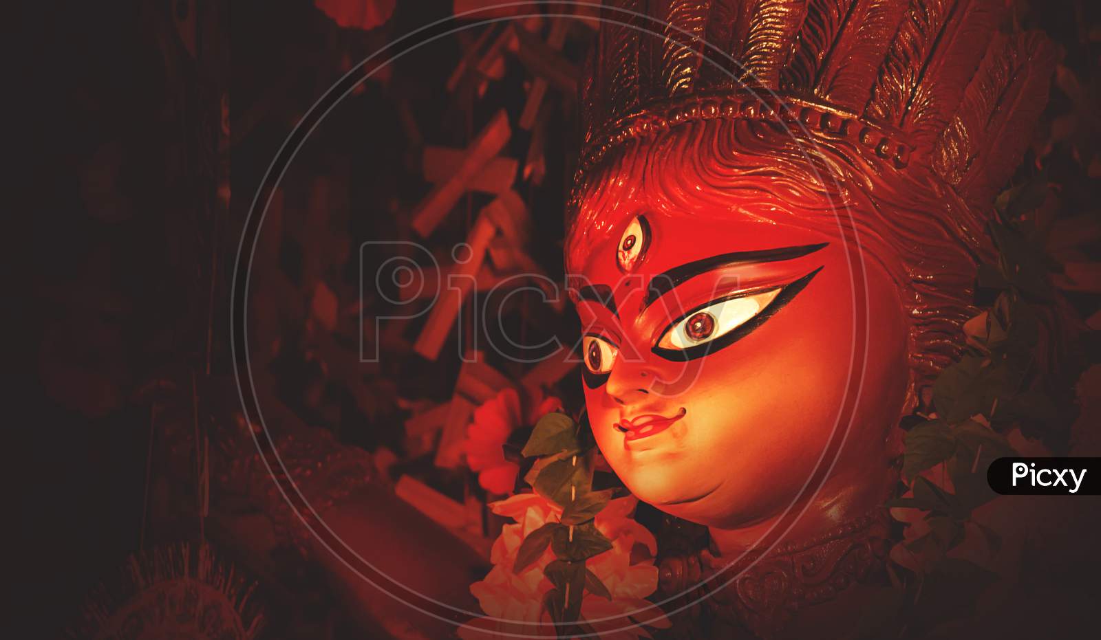 Godess Durga Idol In A Pandal.Durga Puja Is The Most Important Worldwide Hindu Festival For Bengali