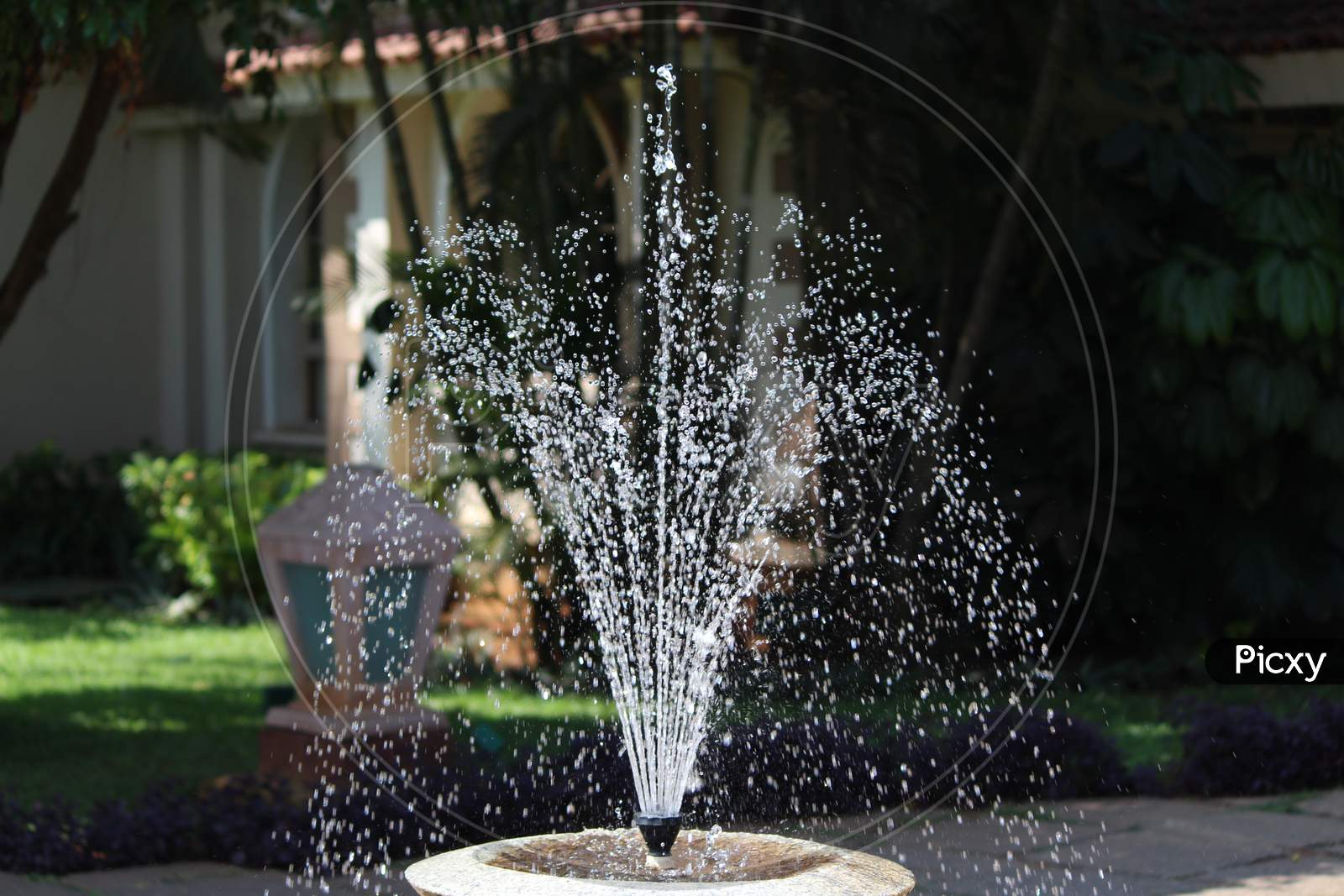 Water fountain in a resort captured in Goa
