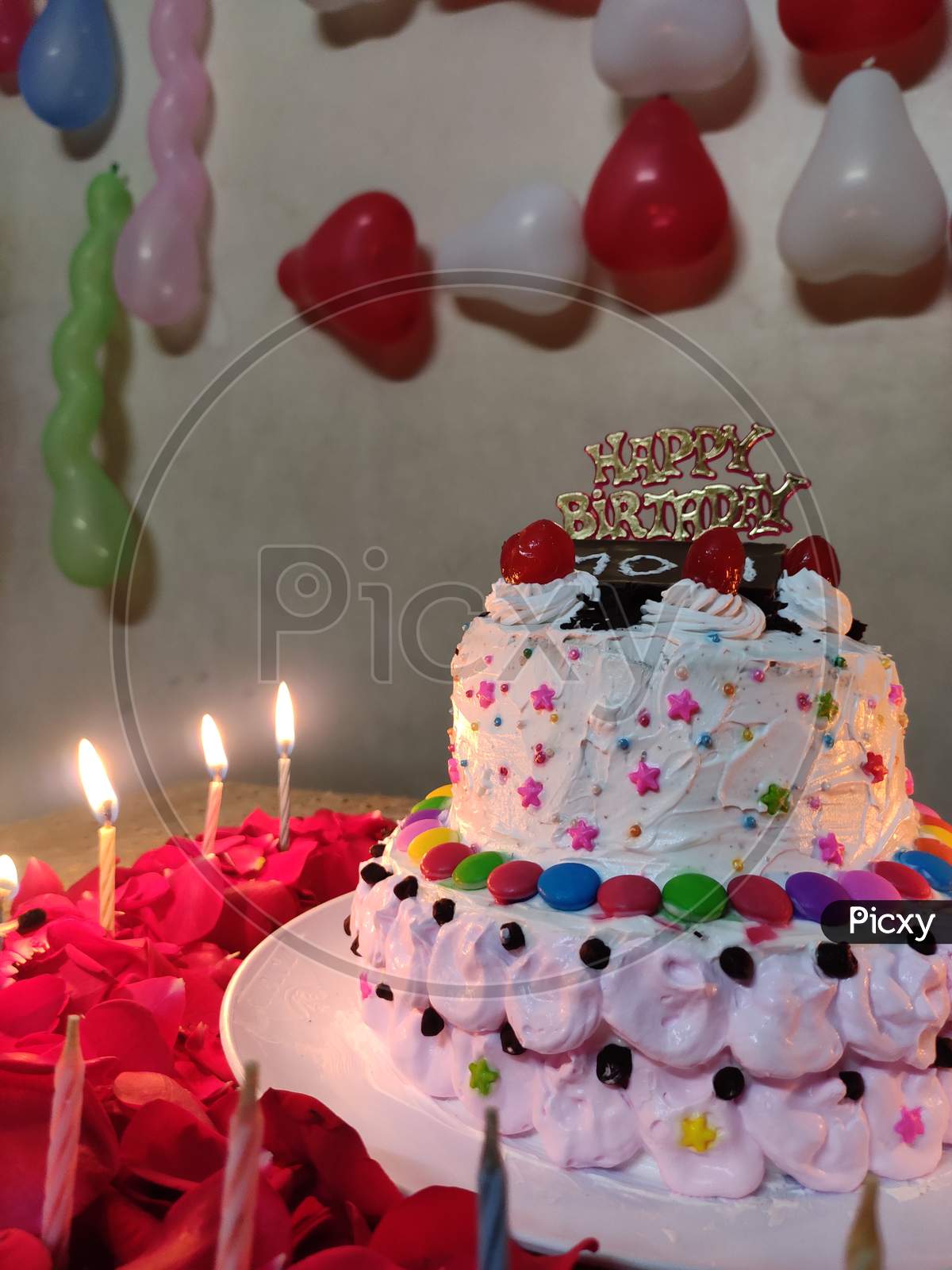 closeup view of home made birthday cake