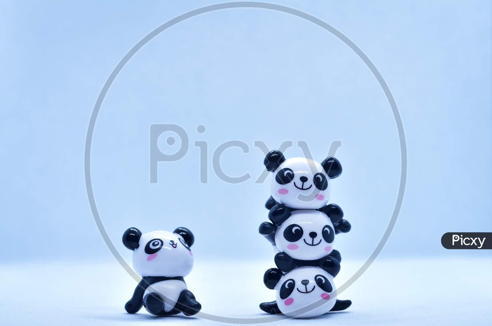 Little Panda Porcelain Figurines Isolated On Black Background