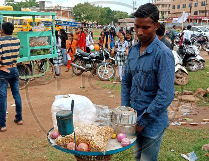 Indian Street Beverage Shop For Poor People.
