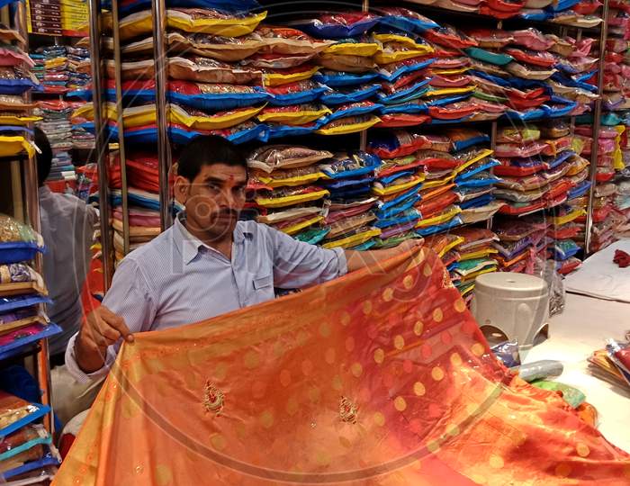 Indian Street Garment Textile Bazaar.