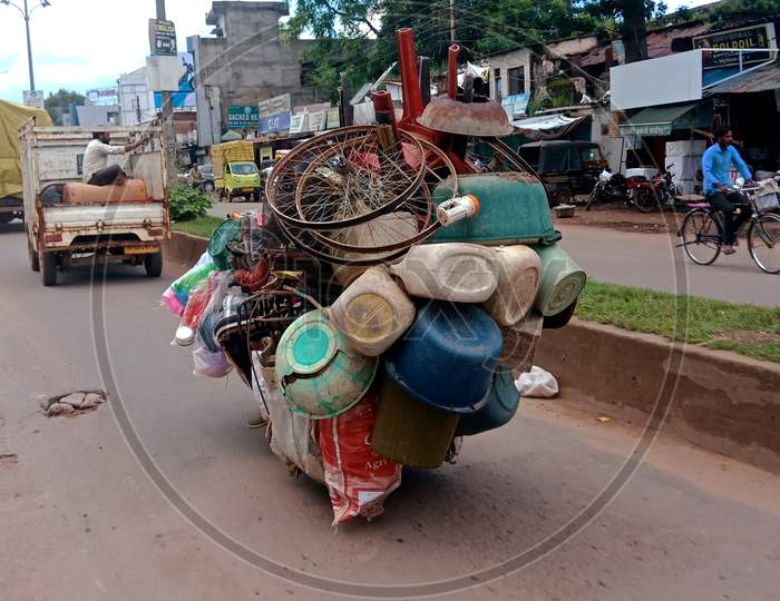 Heavy Overloading At Two Wheeler.