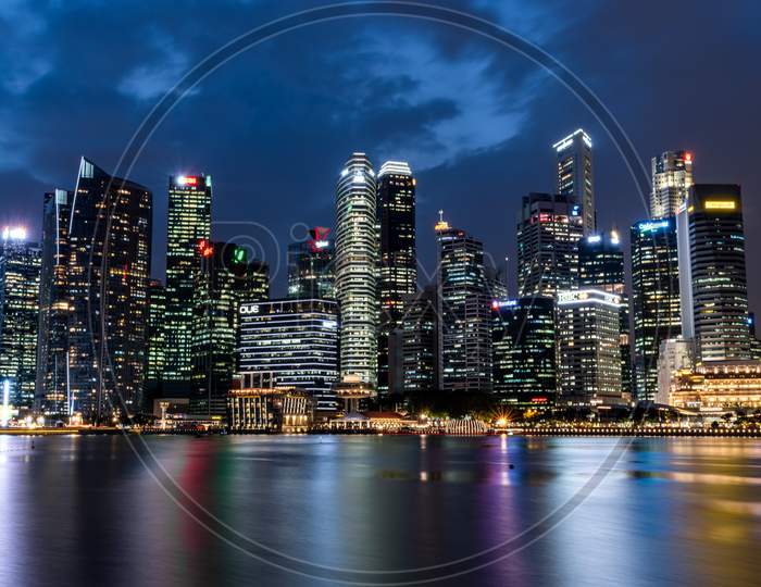 Low Light Night Cityscape, Marine Bay Send, Singapore 2020