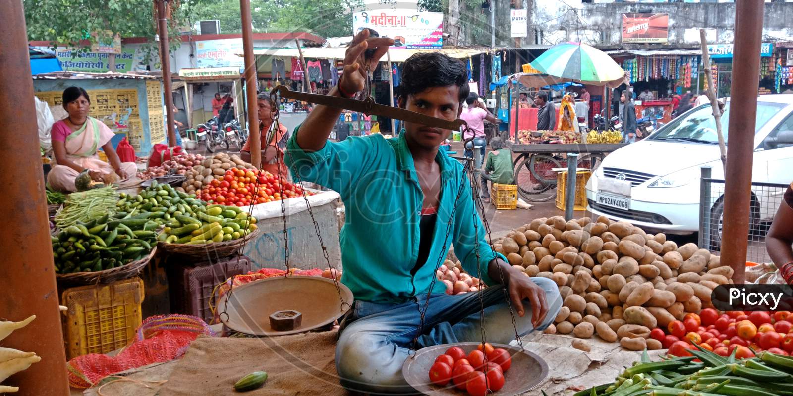 Indian Street Fresh Vegetable Shop For Poor People.