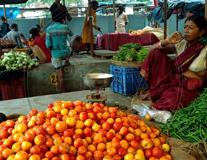 Indian Street Fresh Vegetable Shop For Poor People.