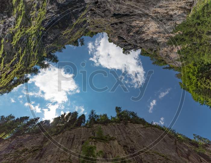 View Of The Sky Through A Gap In The Rock Italian Dolomites (Sottoguda)