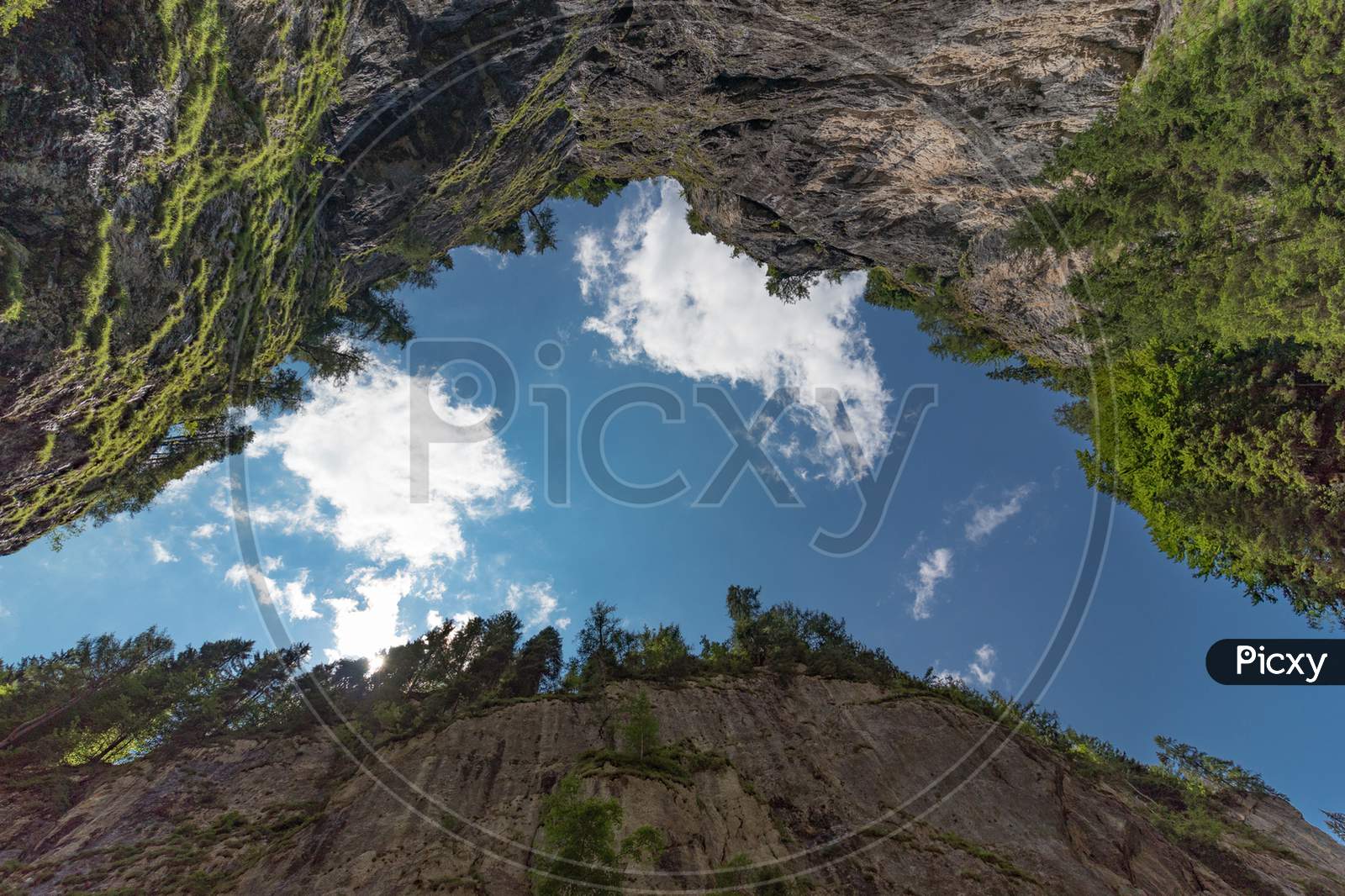 View Of The Sky Through A Gap In The Rock Italian Dolomites (Sottoguda)