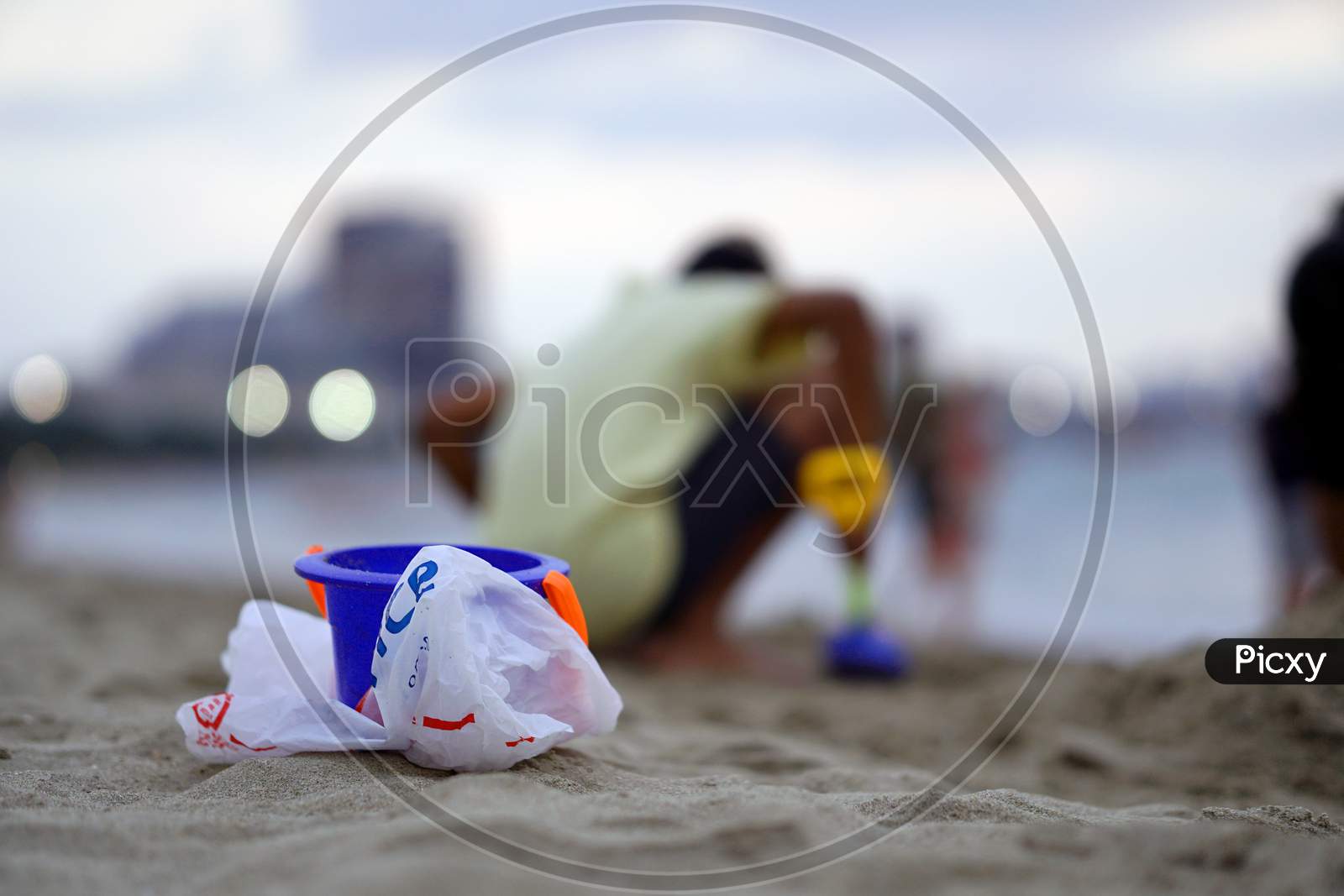 Plastic toys and covers used by kid at a beach