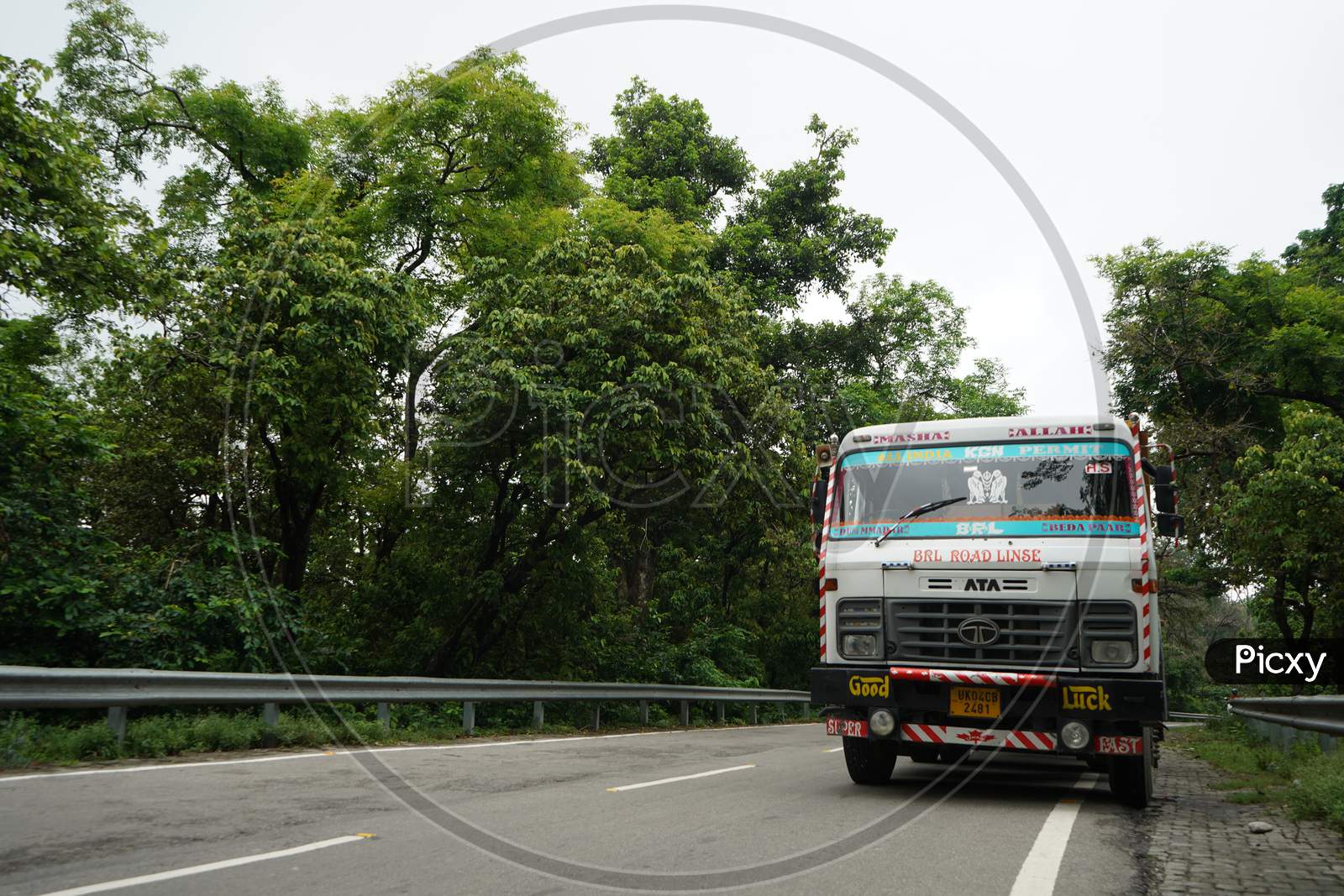 Almora,Uttarakhand- September 18 2020: A Carrier Truck Parked At The Corner Of The Highway.