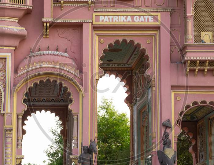 Visitors visiting Patrika Gate, entrance gate of Jawahar circle garden in Jaipur