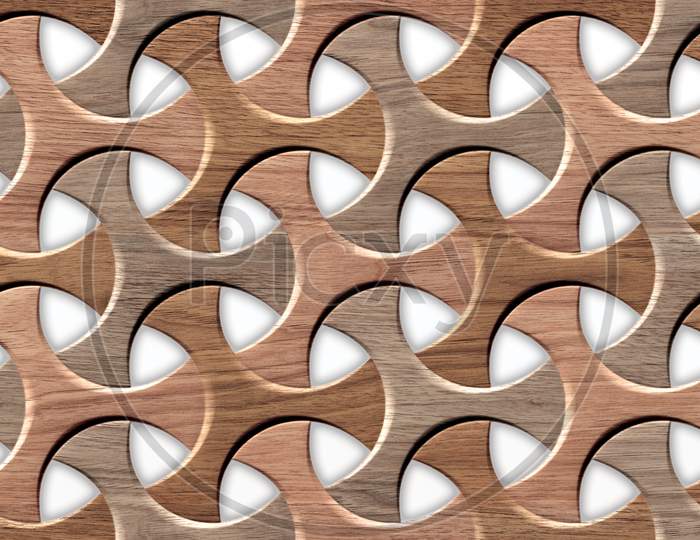 Wood Oak 3D Tiles Texture With White Plastic Elements. Material Wood Oak. High Quality Seamless Realistic Texture. For Wall, Web, Floor.
