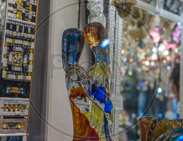 Venice, Italy - 30 June 2018: Glass Artifacts On Display In A Shop In Venice, Italy