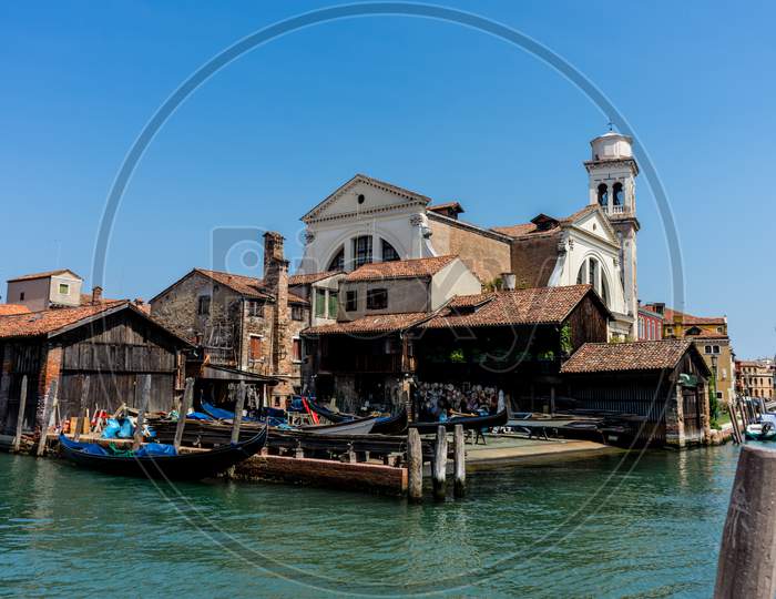 Italy, Venice, Gondola, Being Serviced Repaired