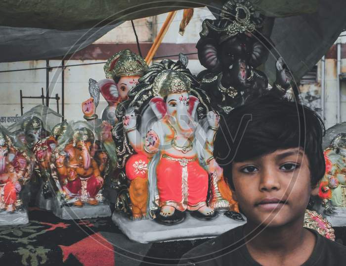 Ganesha Idol with boy