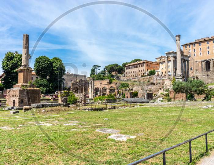 Rome, Italy - 24 June 2018: The Ancient Ruins At The Roman Forum, Palatine Hill In Rome