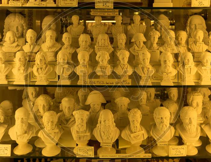 Venice, Italy - 30 June 2018: Artifacts On Display In A Shop In Venice, Italy