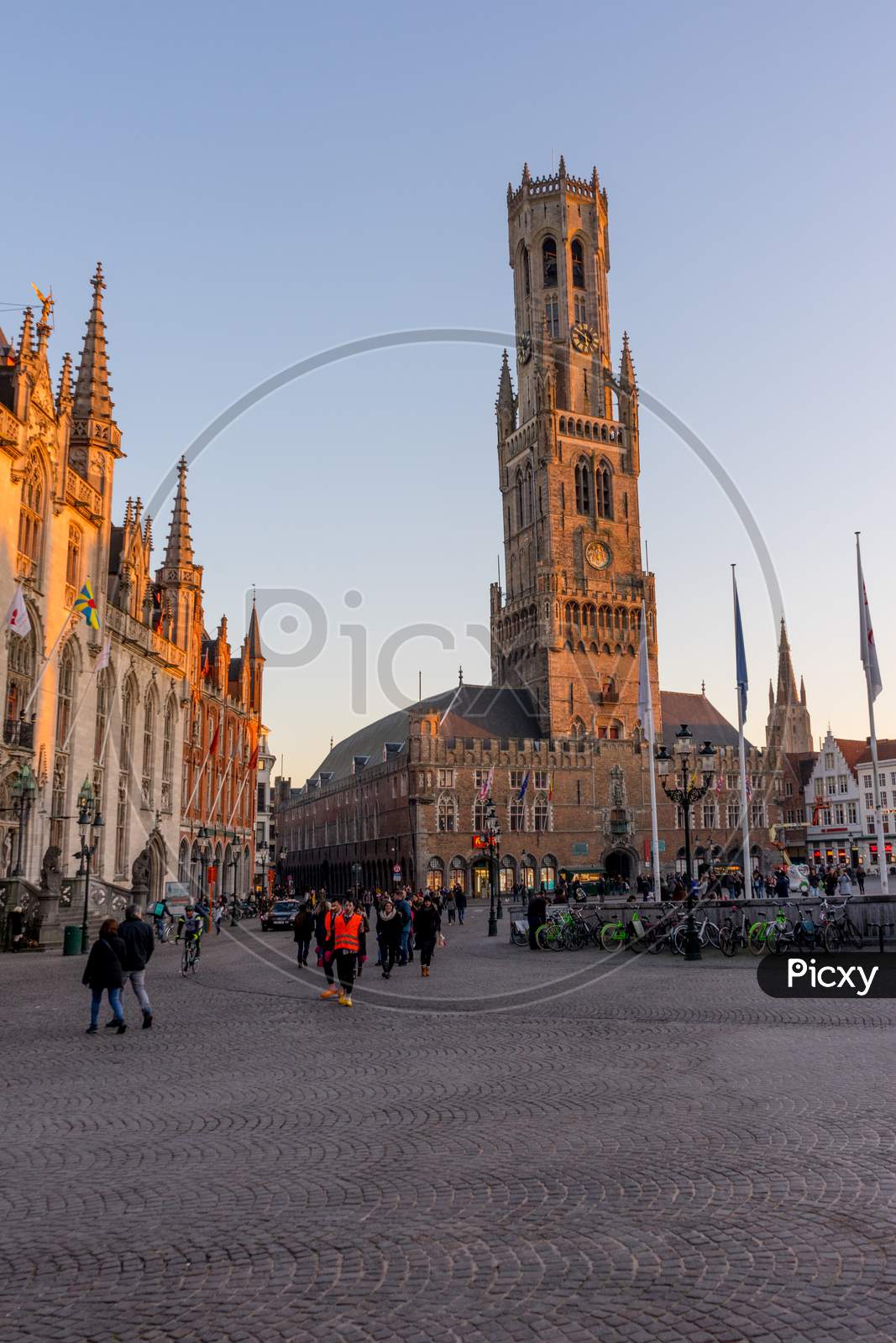Bruges, Belgium - 17 February 2018: A Group Of People Walking In Belfry Of Bruges, Belgium
