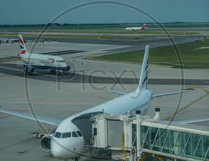Venice, Italy - 01 July 2018: British Airways Flight At Marco Polo Airport In Venice, Italy