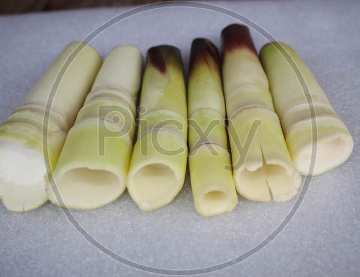 Bamboo shoots Peeled delicious food set on white background