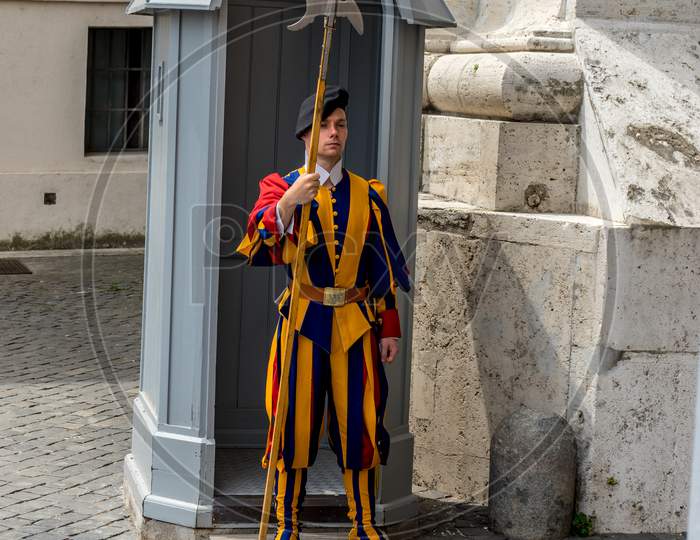 Vatican City,Italy - 23 June 2018: The Swiss Guard In Vatican City