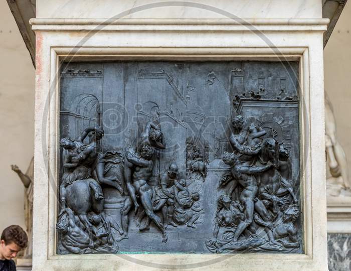 Florence, Italy - 25 June 2018: The Rape Of The Sabine Women At Loggia Dei Lanzi In Florence, Italy